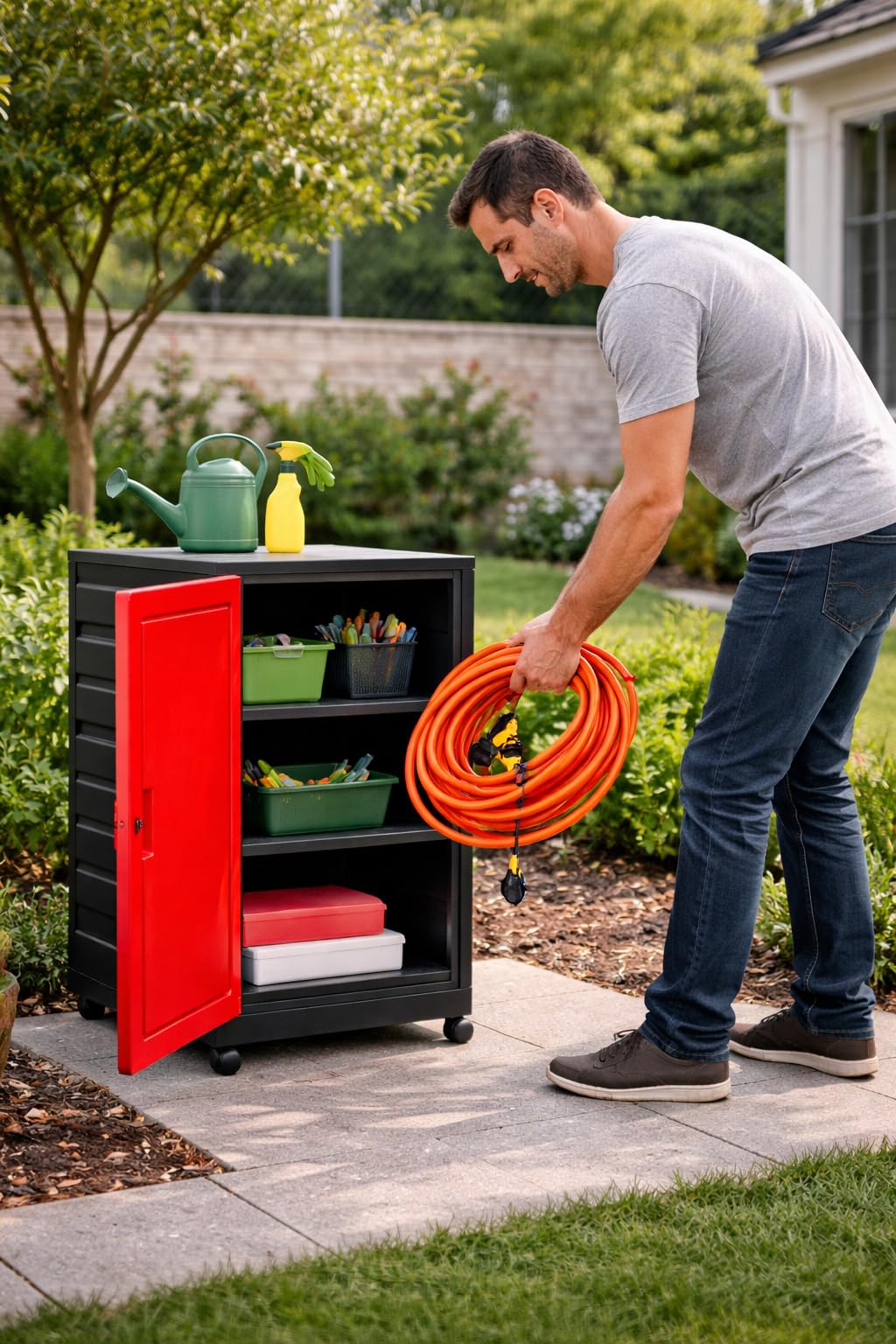 Italhome Mueble Organizador de Plástico con Ruedas, Cajonera con Repisas Multiusos para Oficina, Hogar o Taller, Ligero Resistente, Color Rojo