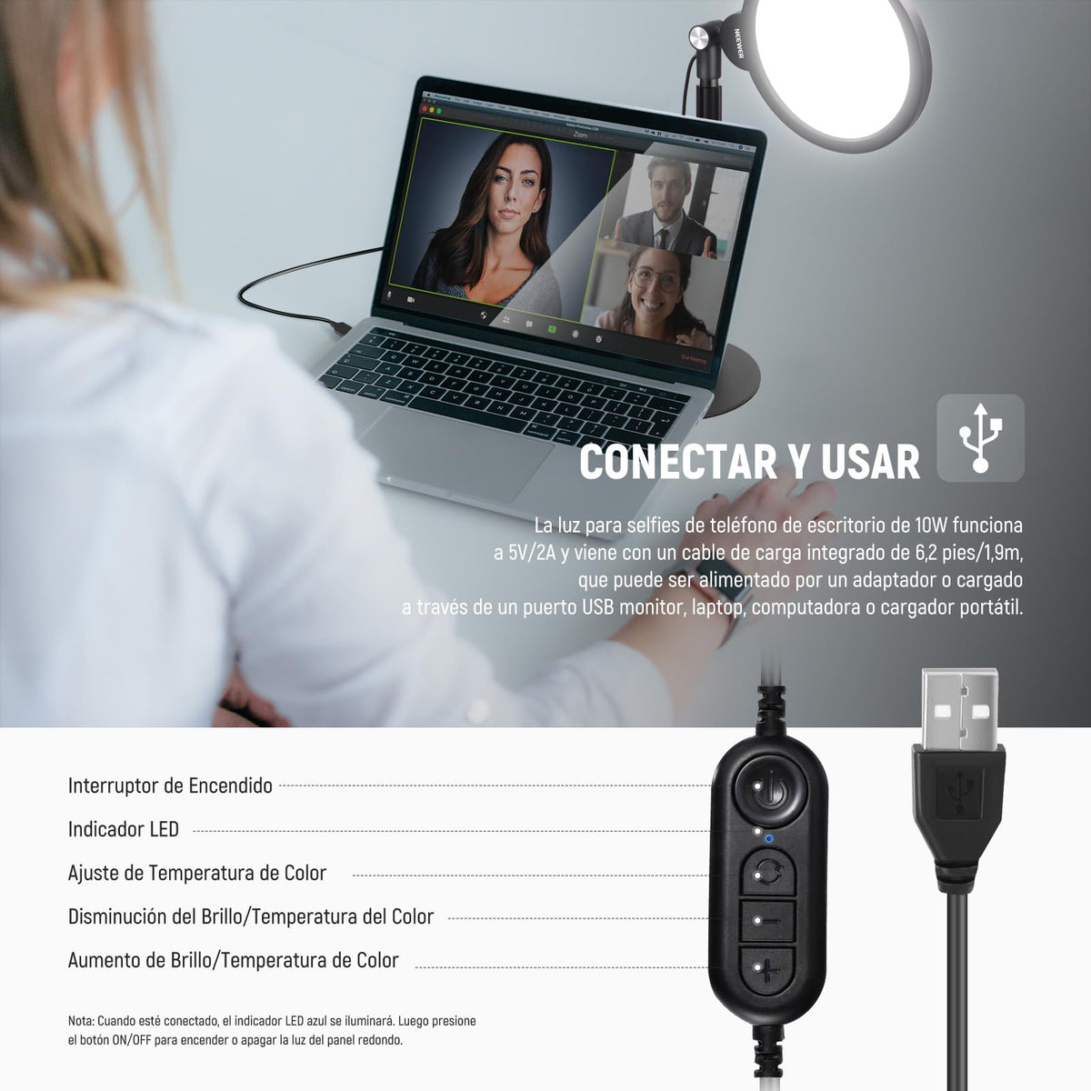 NEEWER BÁSICO Paquete de 2 7" Aro Luz Escritorio para Grabación, 10W Regulable Key Light Pantalla Completa con Soporte & Soporte Teléfono, Ideal para iPhone Laptop Vlog Streaming Videoconferencia,R06