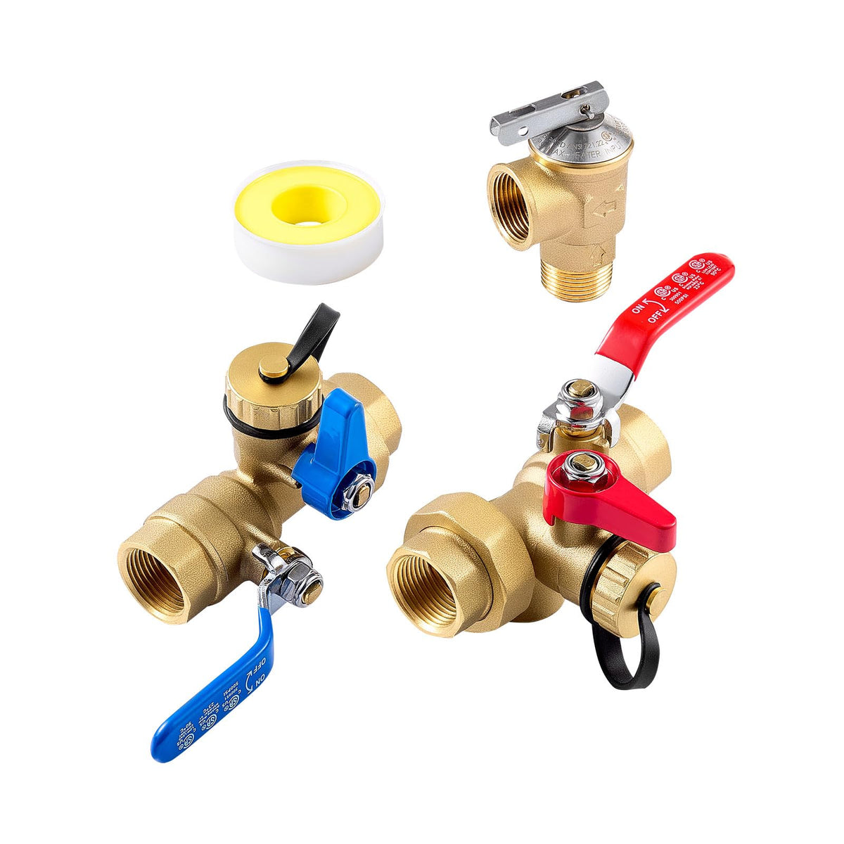VEVOR Kit para Calentador de Agua, Kit de válvula de Servicio para Calentador de Agua sin Tanque de 3/4 Pulgadas con 2 válvulas de Aislamiento de 3/4″ NPT a 3/4″ NPT, válvula de Alivio de presión