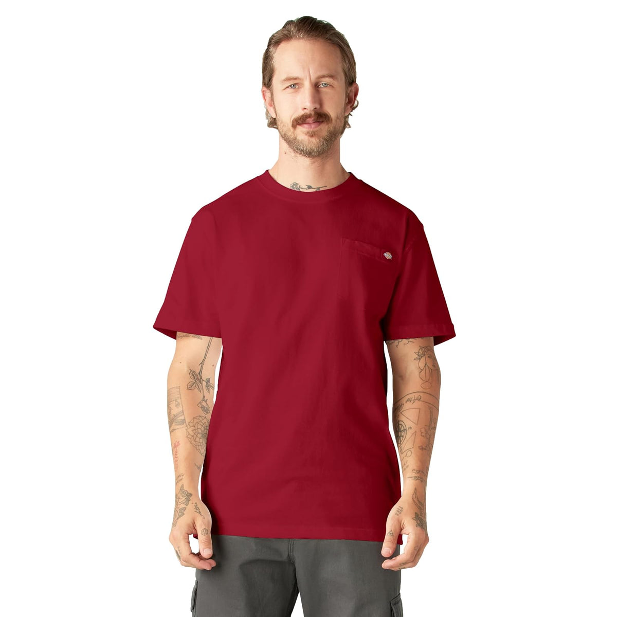 Dickies Playera de Manga Corta Cuello Redondo Heavyweight para Hombre - XXL Alto - Rojo inglés