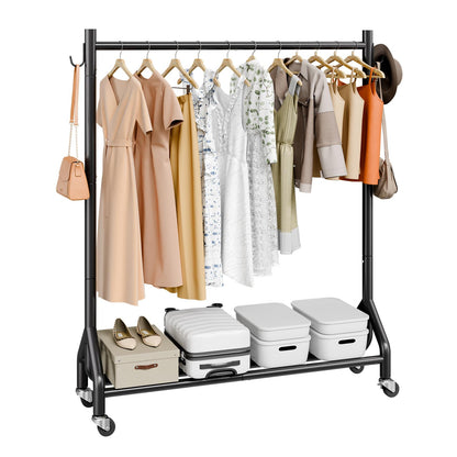VEVOR Perchero Burro para Ropa 108 x 167,3 cm, con Barra para Colgar y Ganchos Laterales, Burro de Ropa con Ruedas, Carga de 90 kg, de Acero al Carbono, para Dormitorio, Lavandería, Sala de Estar