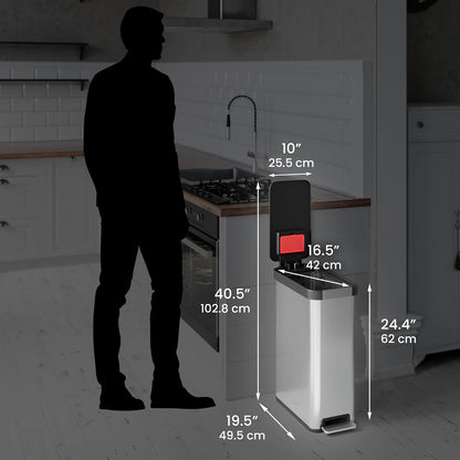 iTouchless SoftStep EXP - cubeta de basura de cocina de 50 litros / 13.2 galones con filtro de olor, tapa de cierre suave, contenedor de reciclaje de acero inoxidable, tapa de plástico a prueba de