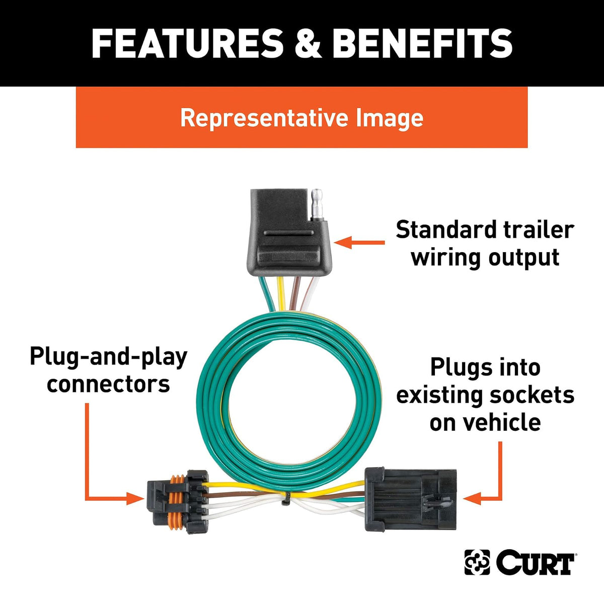 Curt Manufacturing 55381 - Arnés de cableado de Remolque Personalizado de 4 Pines, se Adapta a vehículos seleccionados Chrysler, Dodge, Jeep, Mitsubishi con Paquete de Remolque OEM