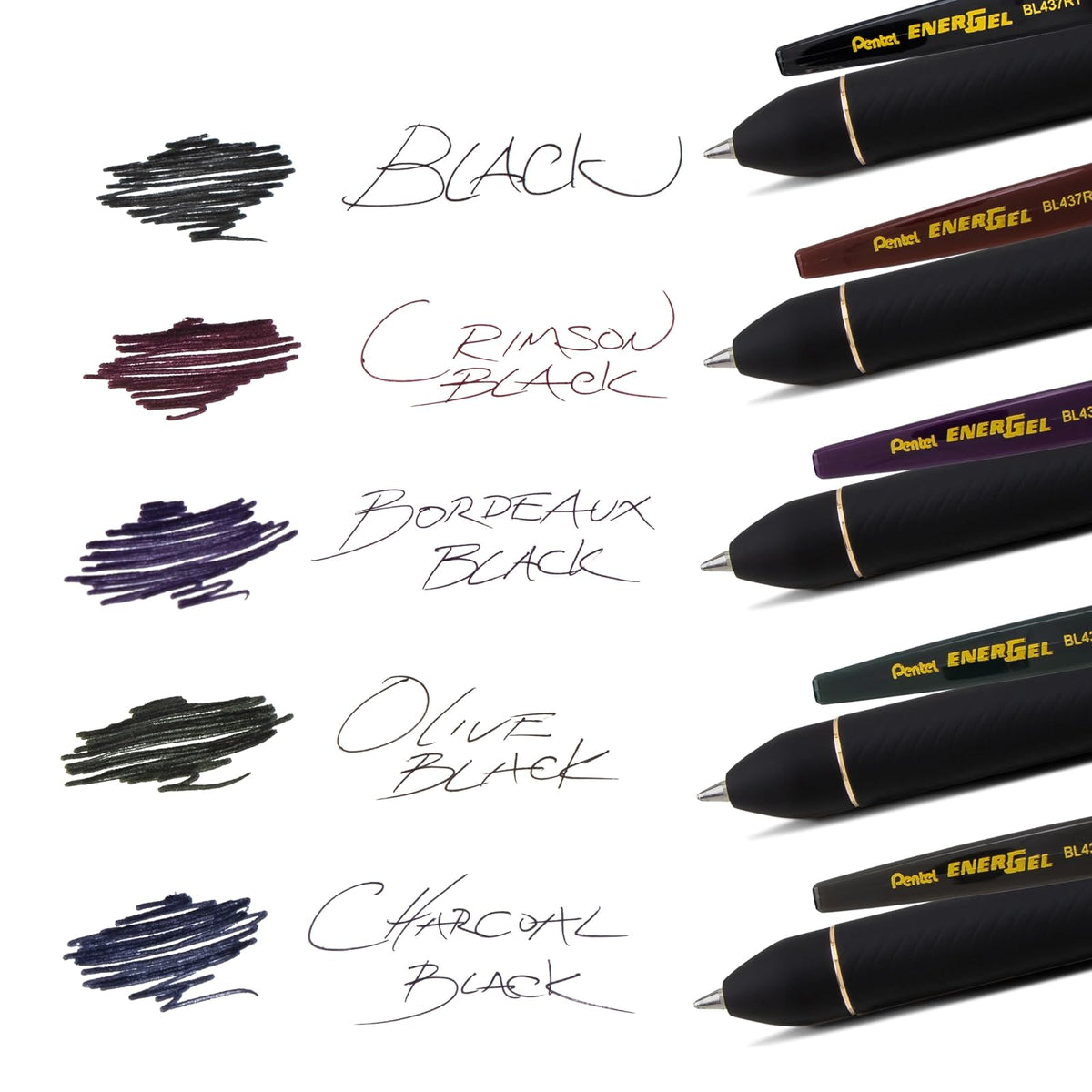 Pentel EnerGel Kuro - Bolígrafo retráctil de gel líquido, tonos de negro, punta de 0,7 mm, tinta negra surtida, paquete de 5 bolígrafos ()
