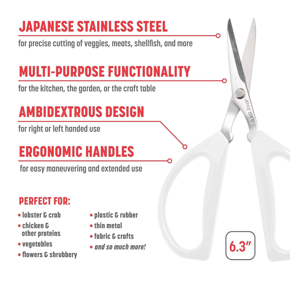 Joyce Chen Original Unlimited Kitchen Scissors with White Handles