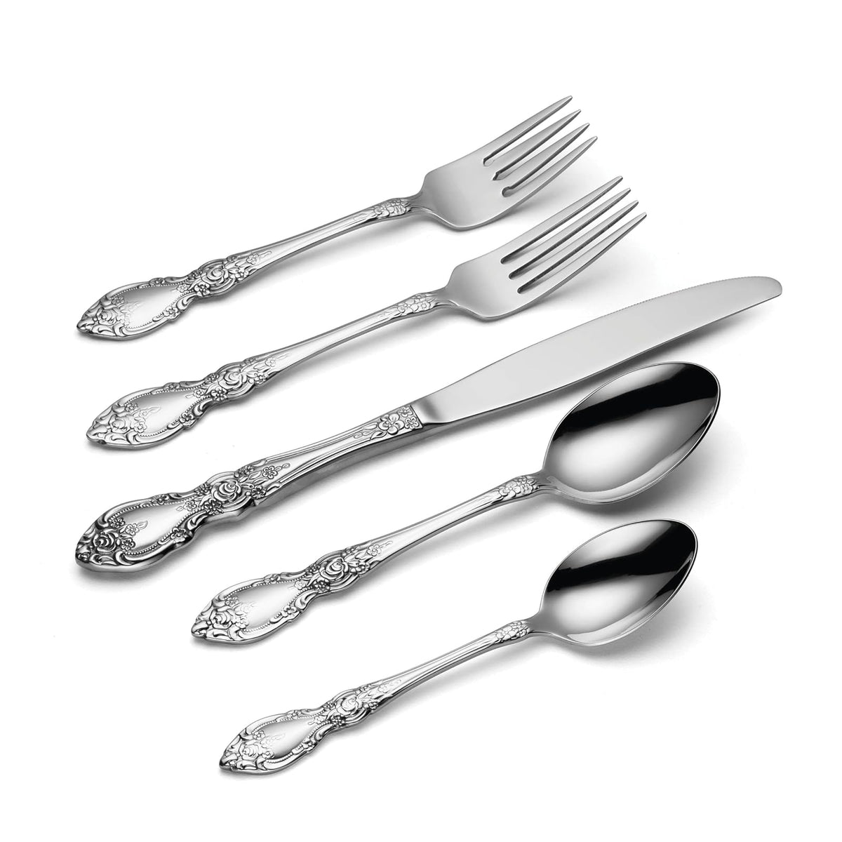 Oneida Cubiertos Wordsworth 45 Piezas para 8 Comensales con Cubiertos para Servir, Acero Inoxidable 18/0, Acabado Espejo