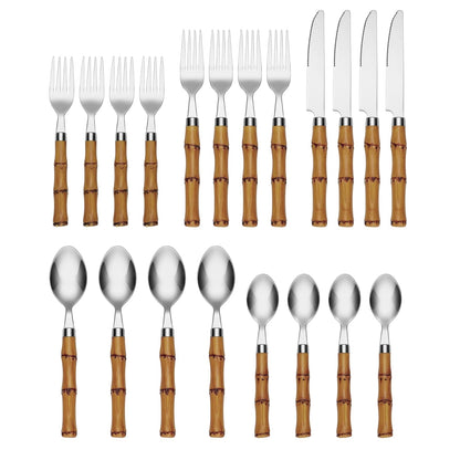 Cambridge Silversmiths Cubiertos Bamboo 20 Piezas Acero 18/0 Mango Plástico Para 4