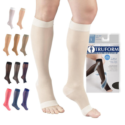 Truform Medias de Compresión 15-20 mmHg hasta la Rodilla, Punta Abierta - Pequeño - Ivory