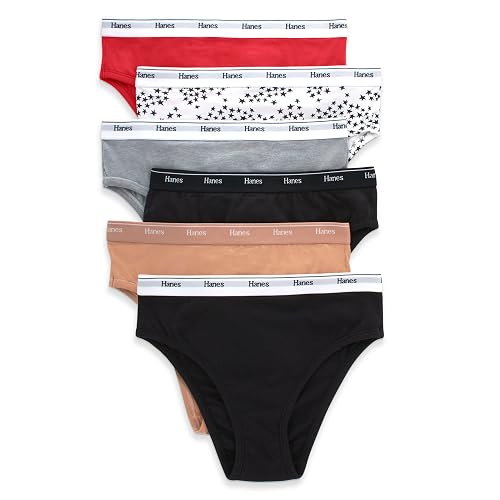 Hanes Originals - Ropa Interior de Pierna Alta, Ropa Interior de algodón elástico, Colores Surtidos, Paquete de 6 Ropa Interior para Mujer