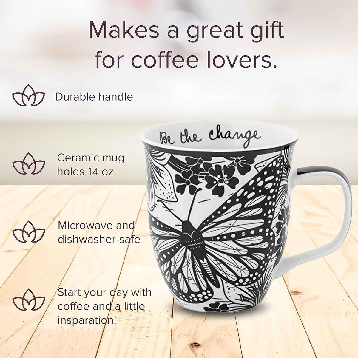 Karma Gifts KA101840A Boho Black and White Mug, Butterfly