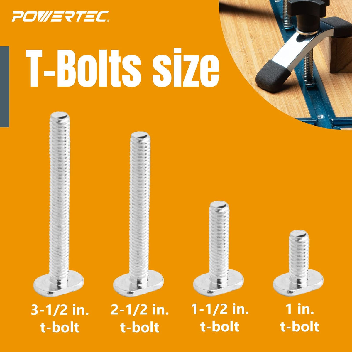 POWERTEC 71121V Juego de Pomos de Riel en T 5/16"-18, 16 Piezas para Carpintería