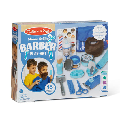 Melissa & Doug - Set de Juego de Barbería - Set de 16 Piezas con Barba, navajas y Productos de Cuidado de Juego, para Juego de Roles Realista y Creativo, para niños a Partir de 3 años
