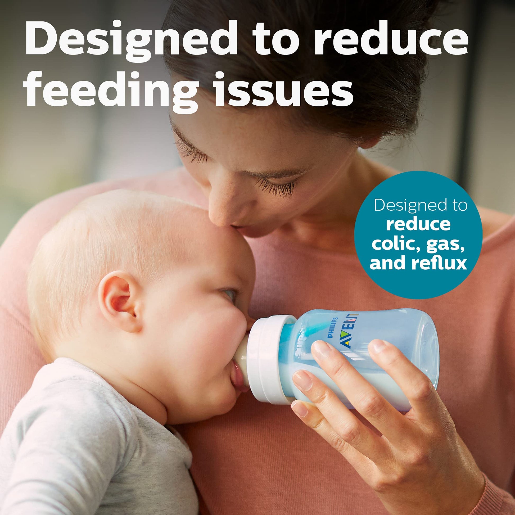 Philips AVENT Biberón anticólico, 9 onzas, paquete de 4, azul, SCY703/24