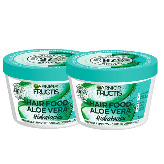 Kit Garnier Fructis HairFood Aloe Vera mascarilla para cabello 2Pack | Mascarilla para cabello de hidratación profunda para cabello deshidratado, 350ml c/u, fórmula 98% natural.