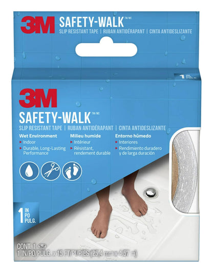 3M Safety-Walk Cinta Antiderrapante para Baño y Regadera 50.8mm x 4.57m Transparente - Blanco - 1 pulg.