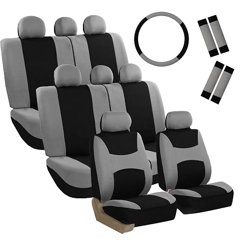 FH GROUP FH-FB030217-COMBO Light & Breezy Gray/Black Cloth Seat Cover Set Airbag & Split Ready- Fit Most Car, Truck, SUV, or Van