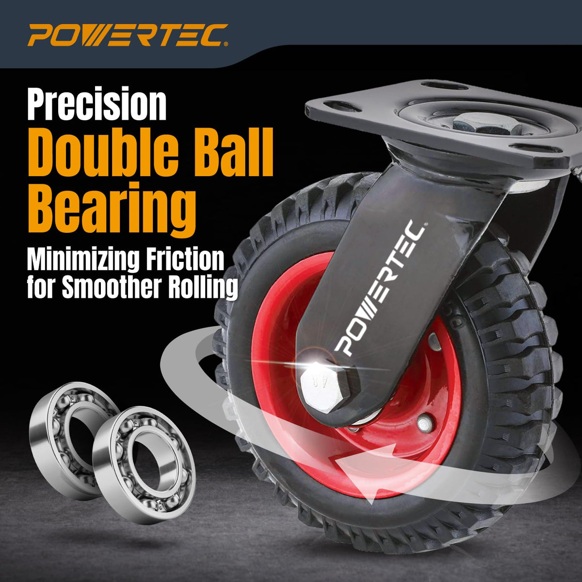 POWERTEC Juego de 4 Ruedas Giratorias de 6 Pulgadas | 15.24 cm, 2 giratorias y 2 fijas, ruedas resistentes con banda de rodadura de goma