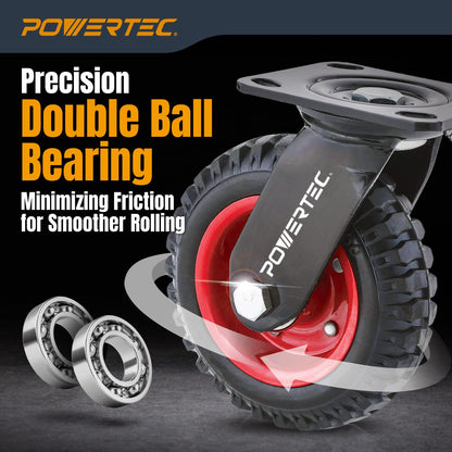 POWERTEC Juego de 4 Ruedas Giratorias de 6 Pulgadas | 15.24 cm, 2 giratorias y 2 fijas, ruedas resistentes con banda de rodadura de goma