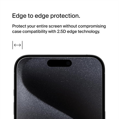 Belkin ScreenForce Protector de visualización tratado de vidrio templado para iPhone 15 Pro Max, delgado y resistente a los arañazos, incluye bandeja de alineación fácil para aplicación sin burbujas