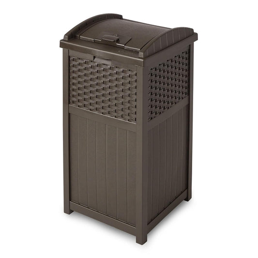 Suncast - Escondite de Basura Comercial para Exteriores de 33 galones con Tapa para Bolsas de Basura de 30 a 33 galones para cochera, Patio Trasero o jardín, café