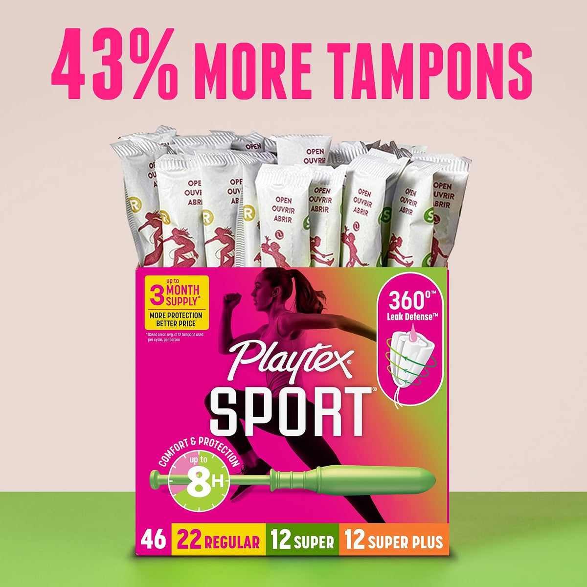 Playtex Sport Tampons Multipack Regular/Super/Super Plus Absorbencia, 46ct