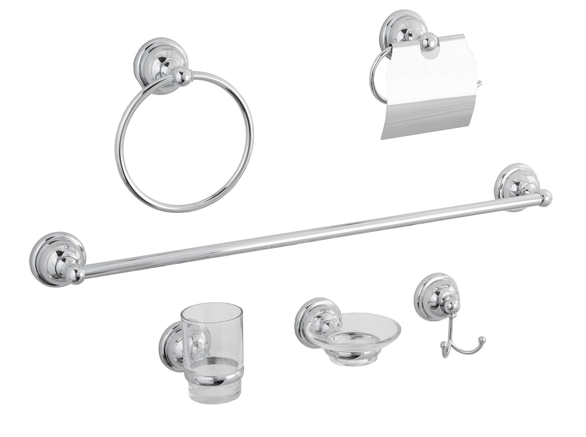 DICA, Juego de Accesorios de 6 Piezas, Zamak, Acabado Cromo, Funcionamiento Sostener o Contener Agua, Jabon, Toallas, Batas, según el Producto es su Aplicación, 2600