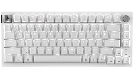 Corsair K65 Plus Teclado mecánico inalámbrico 75% RGB intercambiable en caliente para Mac y iPad – Interruptores lineales MLX Red v2 prelubricados, amortiguamiento de sonido – Diseño QWERTY NA, blanco