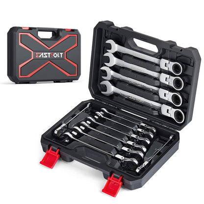 Eastvolt EVHT1201 - Juego de llaves de trinquete de cabeza flexible, métricas de 8 mm a 19 mm, kits de llaves combinadas de acero al cromo vanadio con caja de herramientas, juego de 12 piezas
