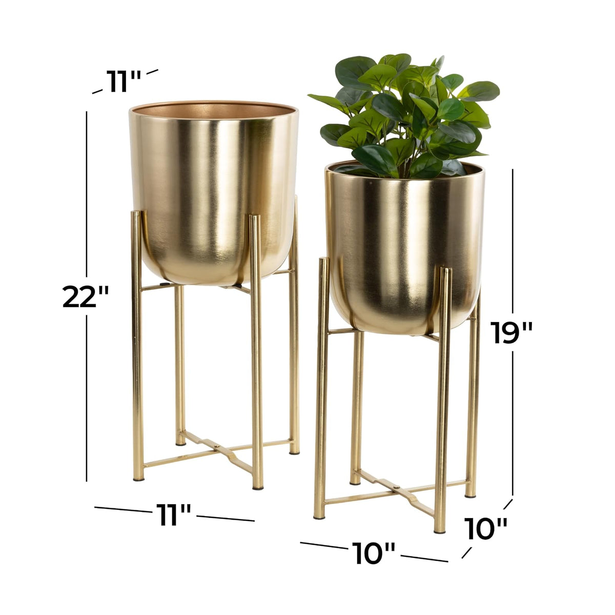 CosmoLiving by Cosmopolitan - Maceta Grande de Metal para Interiores y Exteriores, con Soporte extraíble, Juego de 2 macetas de 19 Pulgadas, 22 Pulgadas de Alto, Dorado