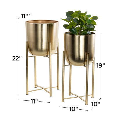 CosmoLiving by Cosmopolitan - Maceta Grande de Metal para Interiores y Exteriores, con Soporte extraíble, Juego de 2 macetas de 19 Pulgadas, 22 Pulgadas de Alto, Dorado