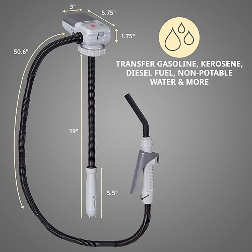Deway Bomba de transferencia automática de combustible con boquilla para control de flujo y parada, se adapta a latas de gas de todos los tamaños, manguera extralarga, para gasolina, combustible