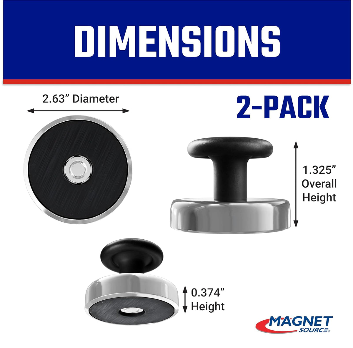 Master Magnetics - Cierre magnético de base redonda con perilla, cromo, 6.68 cm de diámetro, 3.38 cm de altura total con 4.45 cm de diámetro perilla/29.48 kg (caja de 2)