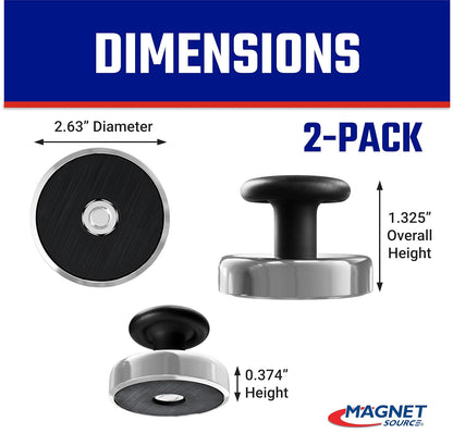 Master Magnetics - Cierre magnético de base redonda con perilla, cromo, 6.68 cm de diámetro, 3.38 cm de altura total con 4.45 cm de diámetro perilla/29.48 kg (caja de 2)