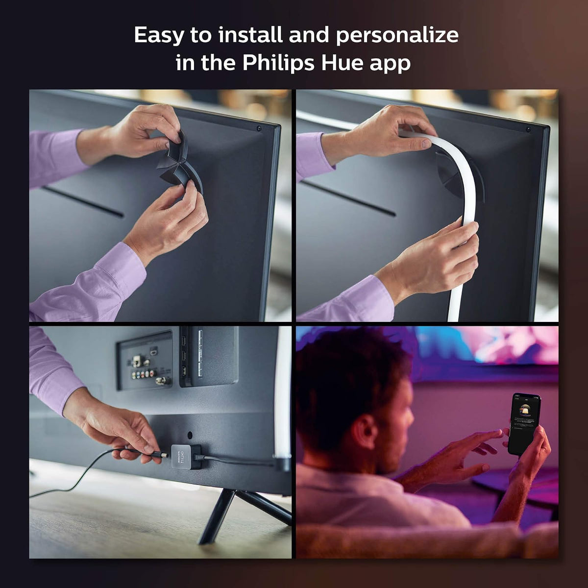 Philips Hue Tira de Luz Inteligente Gradient para TV de 55 Pulgadas, Iluminación Multicolor Envolvente, Requiere Hue Bridge y Sync Box, Compatible con App y Asistentes de Voz