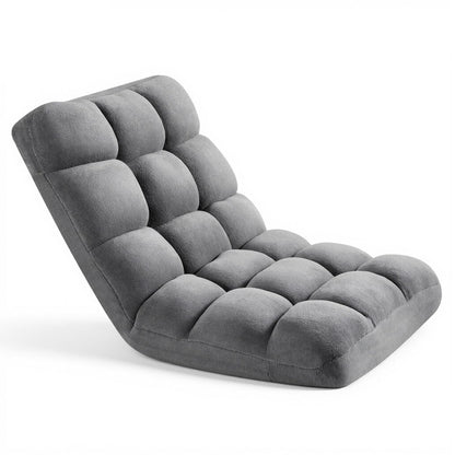 VEVOR Sillón de Suelo Relax, Sillón Reclinable con Respaldo Ajustable en 14 Posiciones, Acolchado de Espuma, Marco Metálico y Tapizado de Forro Polar Coral, para Lectura Descanso Juego, Color Gris