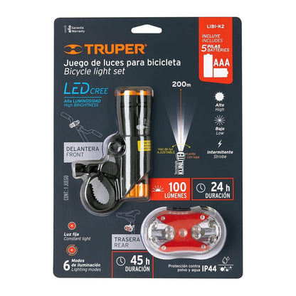 Truper LIBI-K2, Juego de Linterna Delantera y Trasera para Bicicleta