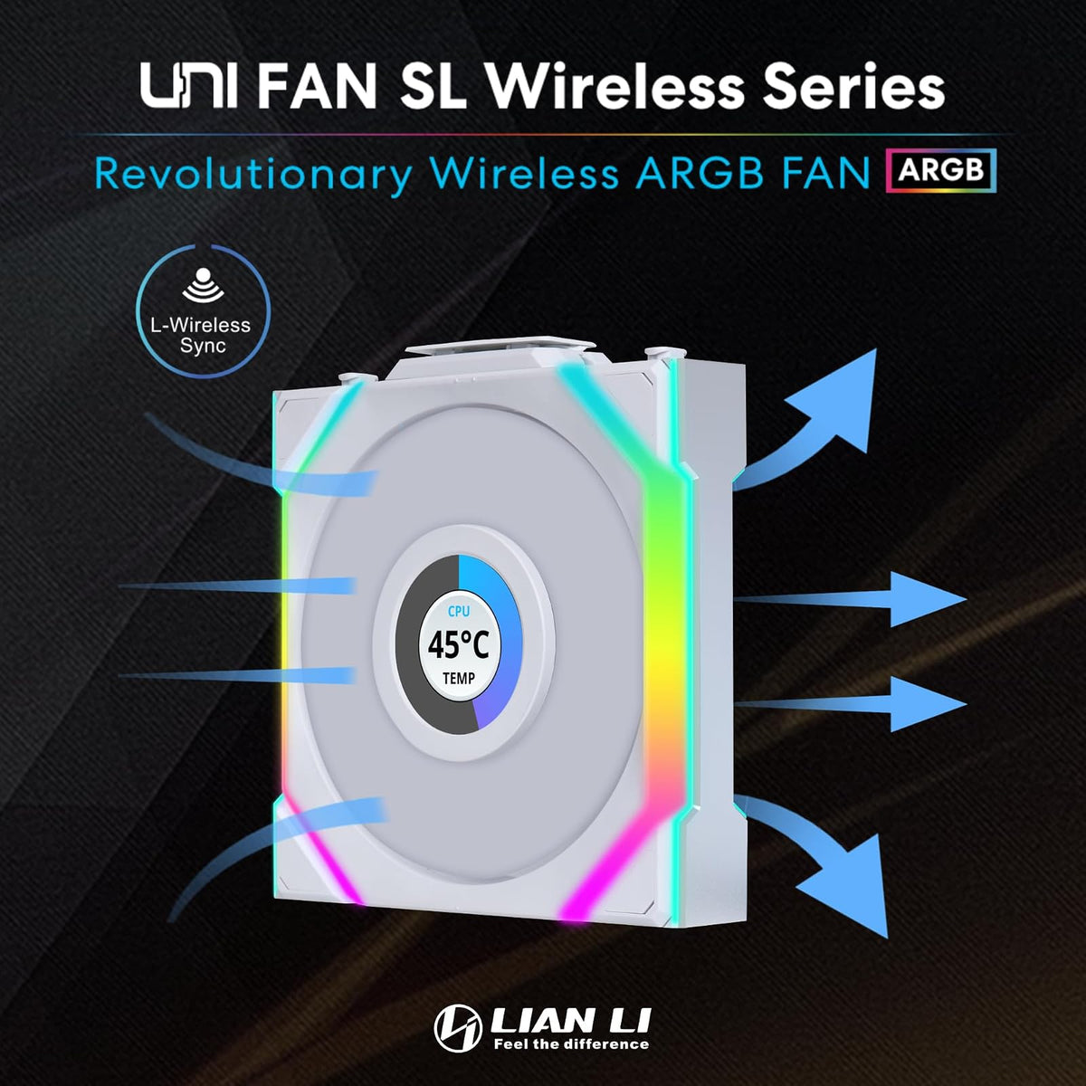 Lian Li Uni Fan SL LCD inalámbrico ARGB Ventilador de 120 mm – Triple Pack – LCD de 1.6 Pulgadas – Señal inalámbrica de 2.4 GHz para RGB y Control de Ventilador, diseño de Cadena Margarita, Driver