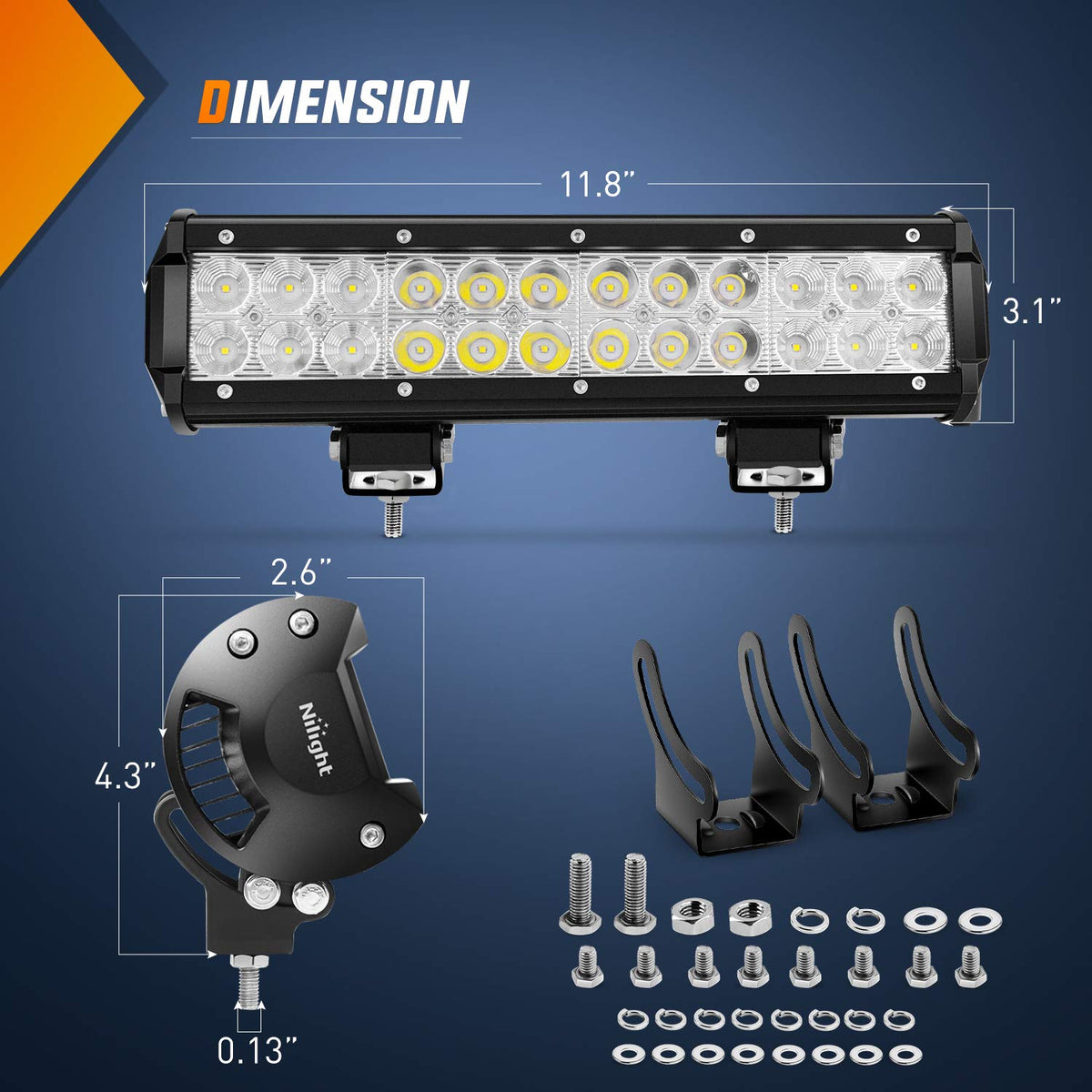 Nilight Barra de luz LED, 2 Unidades, 12 Pulgadas, 72 W, Combo de inundación de Puntos con arnés de cableado Todoterreno, 2 años de garantía (ZH030)