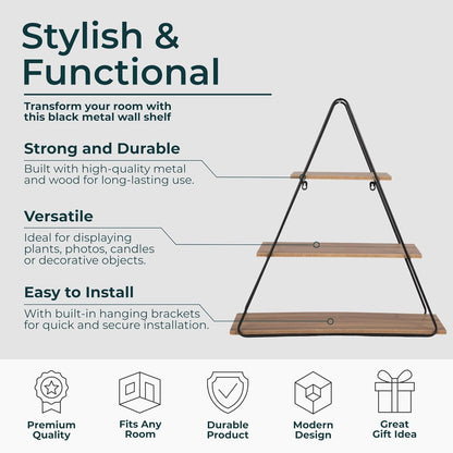 Sagebrook Home 15024 - Estantería de Pared (Metal, Madera, 66 cm), Color marrón y Negro