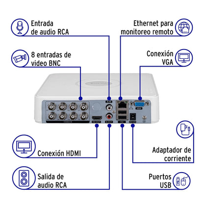 Volteck CTV-DVR-8A, Video Grabador DVR de 8 Canales 5 MP Video en Tiempo Real