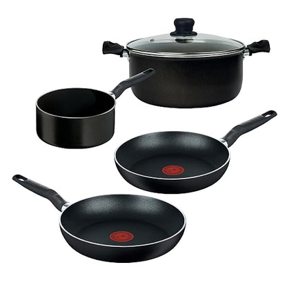 T-fal Batería de Cocina 5 Piezas Vital, color Negro, con Antiadherente Easy Plus, Thermo-Señal, Calor Uniforme, Fácil Limpieza, 390900