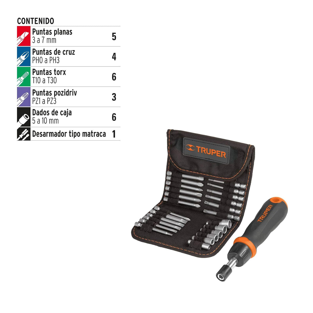 Truper JDM-26 Desarmador tipo matraca con 18 puntas y 6 dados