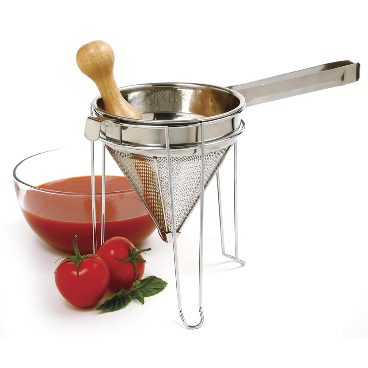 Norpro Chinois de acero inoxidable con soporte y juego de pilón, talla única, como se muestra en la imagen
