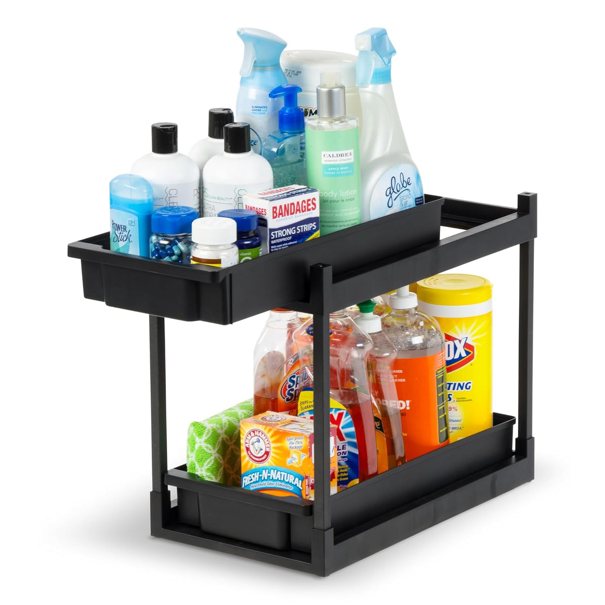 IRIS USA Organizador Bajo el Fregadero, organizador de almacenamiento bajo gabinete, estantes de baño, especiero, cajones extraíbles para el hogar, gabinetes, despensa, encimera, oficina, negro