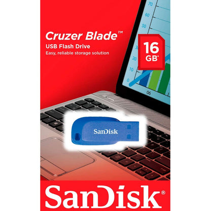Memoria USB SANDISK Cruzer Blade, 16GB, USB 2.0, Color Azul (SDCZ50C-016G-B35BE)