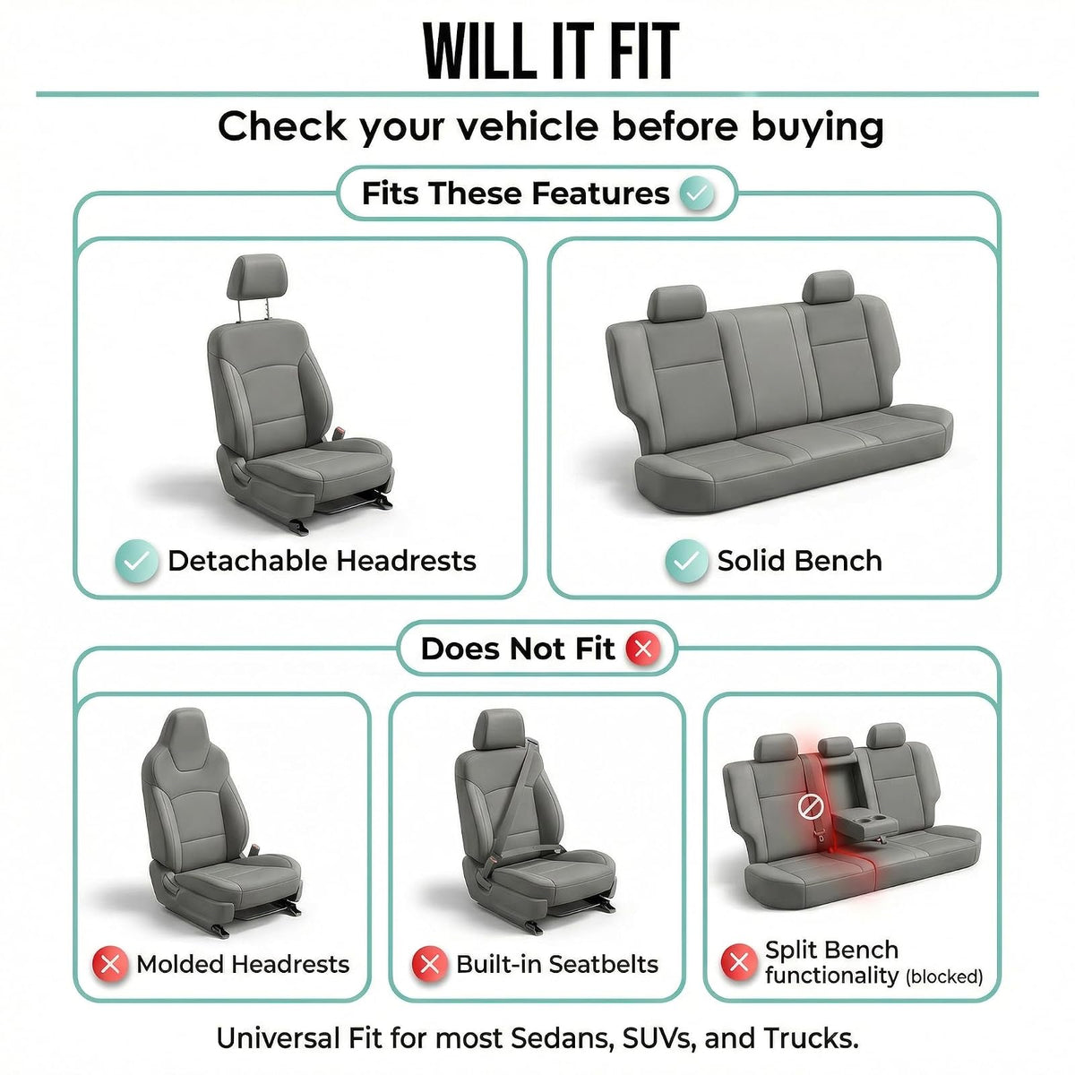 FH GROUP FH-FB050217 Three Row Set Flat Cloth Car Seat Covers (4 Bucket Covers, 1 Solid Bench Cover), Green/Black Color - Fit Most Car, Truck, SUV, or Van