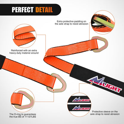 Nilight Juego de 4 Correas de Amarre para Ejes 2''×38'' Funda Protectora y Anillo D. Resistencia a Rotura 11.127 lbs Ideal para vehículos Elevador camión Remolque y UTV