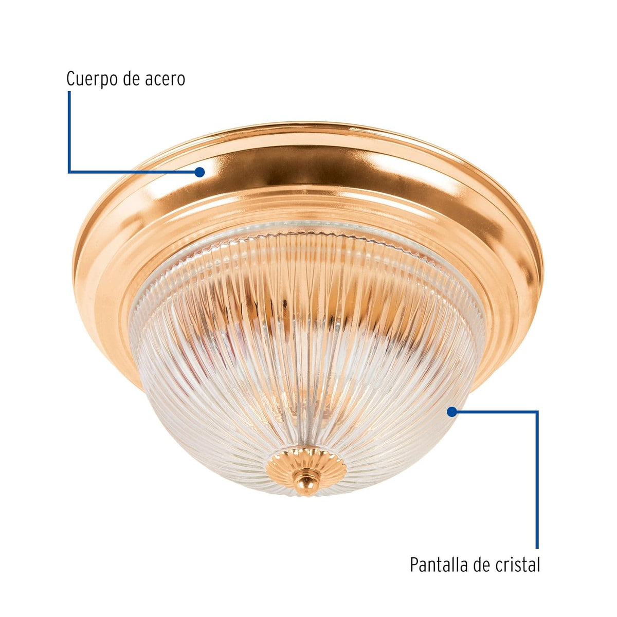 Volteck Lait SOB-101S, Luminario decorativo 15x28 cm pantalla cristal, acabado latonado, sin lámparas