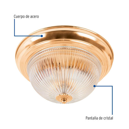 Volteck Lait SOB-101S, Luminario decorativo 15x28 cm pantalla cristal, acabado latonado, sin lámparas