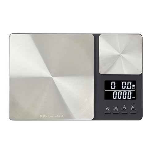 KitchenAid KQ909 Báscula digital de doble plataforma para cocina y alimentos, capacidad de 11 libras y capacidad de precisión de 16 onzas, color negro con acero inoxidable